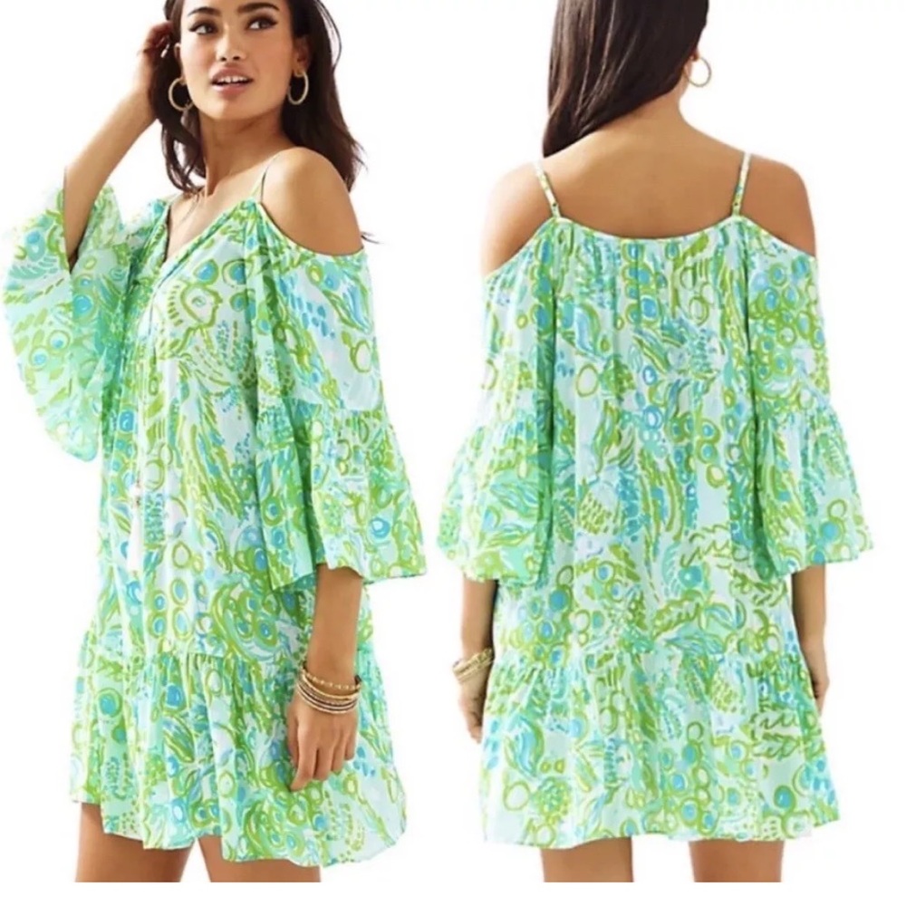 Lilly Pulitzer RARE Any Fin Possible Alana Off the Shoulder Beaded Dress